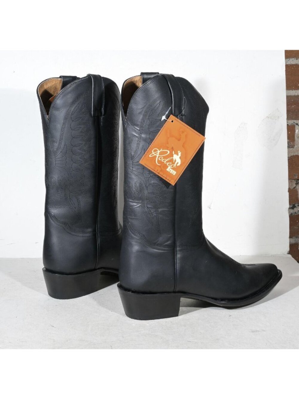 Vintage Black Leather Western Cowboy Boots Deadstock Matte Finish Men's Size 10 - Picture 3 of 6
